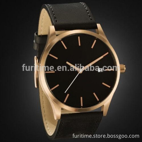 2015 Fashion black Leather Band Men's Sport Wrist Watch